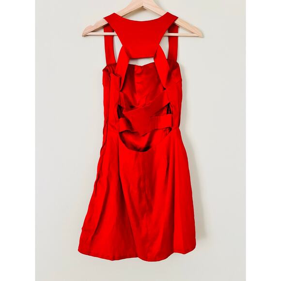 Jessica McClintock Red Mini Cocktail Dress Bodycon Satin 6 Open Back Bandage - Picture 2 of 6